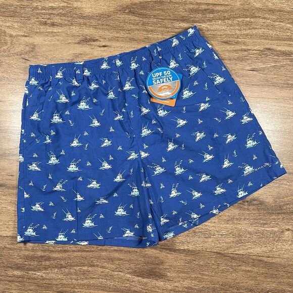 NWT Columbia PFG Men's Large‎ Blue Sailboat Nylon 6" Fishing Shorts - Picture 1 of 11